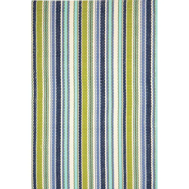 Green And White Striped Outdoor Rug